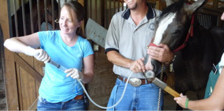 Dr. Ivester retrieving a BALF sample